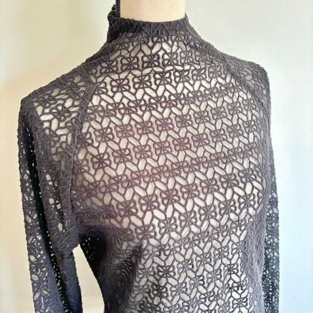 RtA Embroidered Mesh Mock Neck Long Sleeve Black Blouse Top Sz 10 NWT - Picture 5 of 9